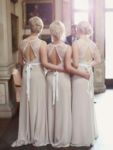 Best A-line Lace Chiffon Sashes / Ribbons Scoop Neck Open Back Bridesmaid Dresses #PWD01012799