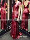 Short Sleeve Scoop Neck Sheath/Column Sequined Backless Bridesmaid Dresses #PWD01012803