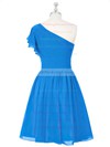 Blue One Shoulder Short/Mini Ruched Chiffon Summer Bridesmaid Dresses #PWD01012815