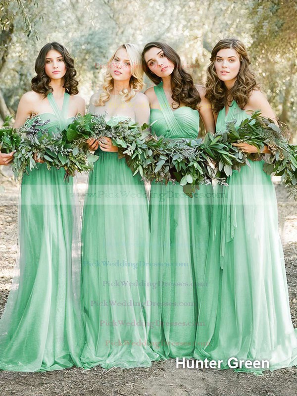 Affordable Ruffles Tulle Sweep Train Halter Bridesmaid Dresses #PWD01012819