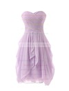 Girls Short/Mini Sweetheart Ruffles Chiffon Lavender Bridesmaid Dress #PWD01012825