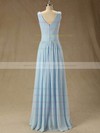 Floor-length Blue V-neck Ruffles Chiffon Classic Bridesmaid Dress #PWD01012827