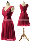 Knee-length Sage Chiffon Sashes / Ribbons V-neck Elegant Bridesmaid Dresses #PWD01012860