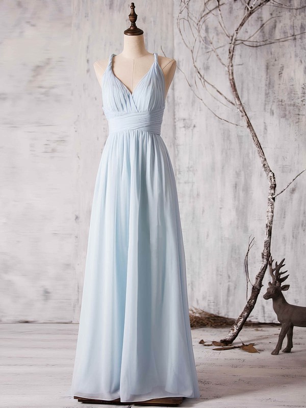 V-neck Ruffles Chiffon Floor-length Backless Fashion Bridesmaid Dress #PWD01012880