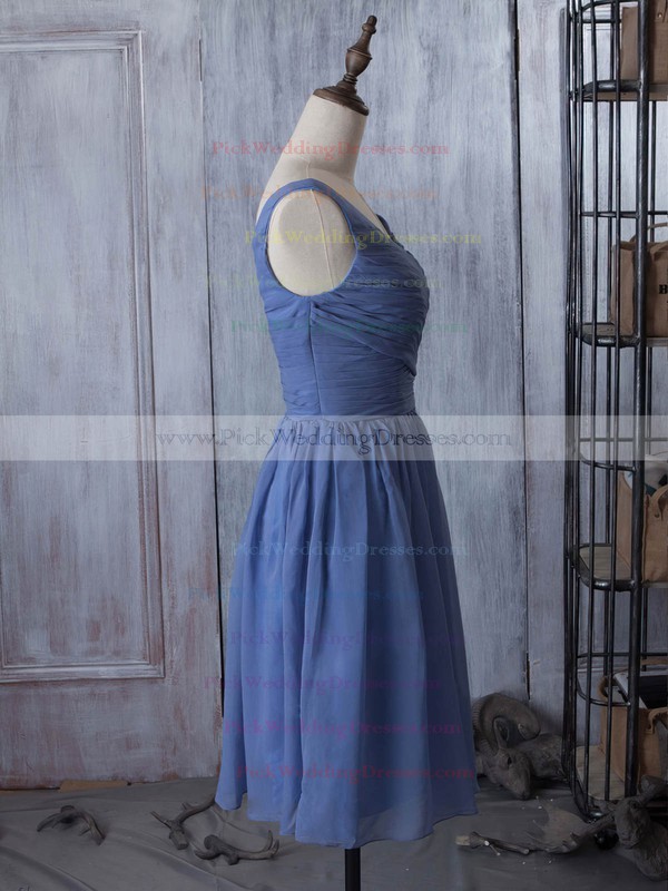Knee-length V-neck Chiffon with Ruched Affordable Bridesmaid Dress #PWD01012881