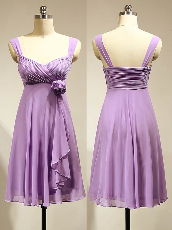 Short/Mini Empire Lavender Chiffon with Flower(s) Latest Bridesmaid Dress #PWD01012883