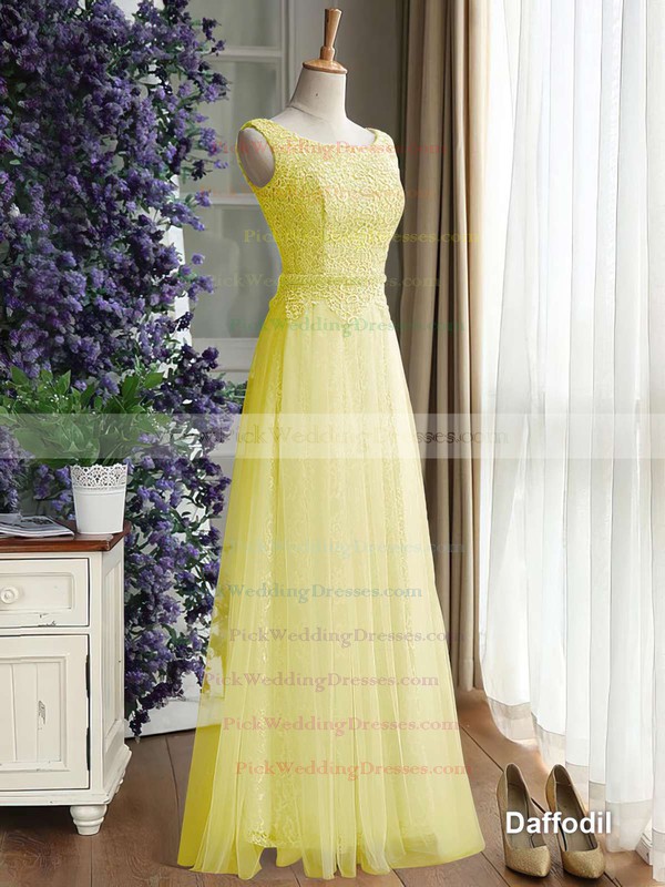Floor-length Scoop Neck Lace Tulle with Ruffles Hot Bridesmaid Dress #PWD01012889