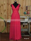 Backless V-neck Floor-length Ruched Chiffon Nicest Bridesmaid Dress #PWD01012891