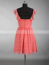 Short/Mini V-neck Watermelon Chiffon with Ruffles Online Bridesmaid Dress #PWD01012897