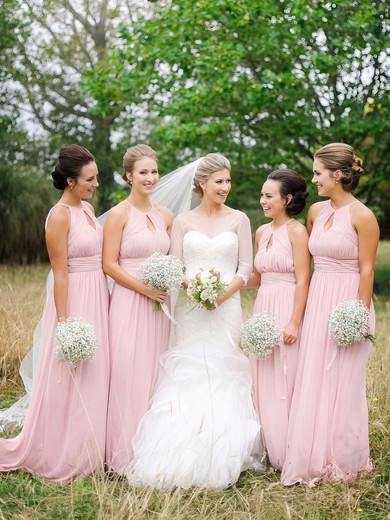A-line Chiffon with Ruffles Scoop Neck Floor-length Fabulous Bridesmaid Dresses #PWD01012900