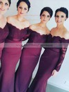 Off-the-shoulder Trumpet/Mermaid Tulle Silk-like Satin Sweep Train Appliques Lace Long Sleeve Bridesmaid Dresses #PWD01012904