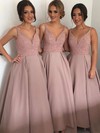 Princess V-neck Floor-length Satin with Beading New Style Bridesmaid Dresses #PWD01012912