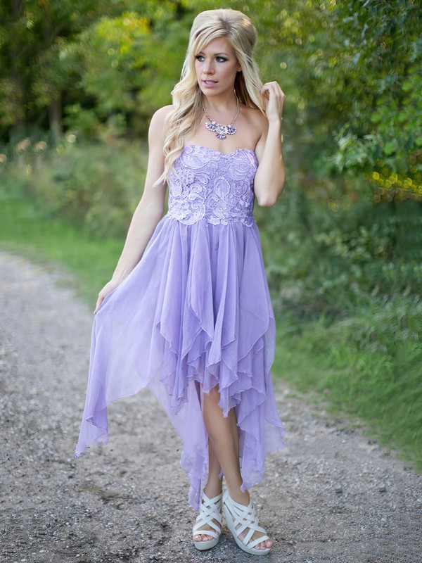 Asymmetrical A-line Sweetheart Chiffon with Lace Cheap Bridesmaid Dresses #PWD01012923