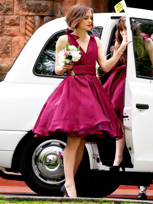 V-neck A-line Chiffon with Ruffles Amazing Short/Mini Bridesmaid Dresses #PWD01012925