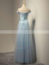 Off-the-shoulder A-line Tulle Sashes / Ribbons Floor-length Lace-up Pretty Bridesmaid Dresses #PWD01012931
