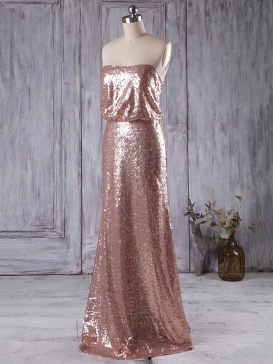 Sheath/Column Sequined Floor-length Strapless New Style Bridesmaid Dresses #PWD01012935
