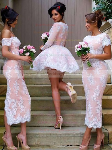 V-neck Short/Mini A-line Tulle Appliques Lace Long Sleeve Top Bridesmaid Dresses #PWD01012937