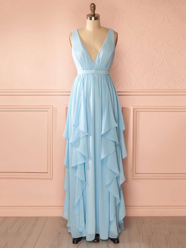 A-line Chiffon Sashes / Ribbons Floor-length V-neck Perfect Bridesmaid Dresses #PWD01012942