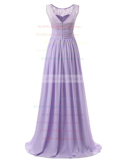 A-line Scoop Neck Lace Chiffon with Ruffles Floor-length Nice Bridesmaid Dresses #PWD01012943