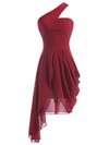 One Shoulder A-line Ruffles Chiffon Asymmetrical Burgundy Classic Bridesmaid Dresses #PWD01012950