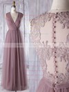 Elegant A-line Tulle Appliques Lace Floor-length V-neck Bridesmaid Dresses #PWD01012956