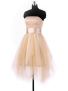 A-line Strapless Asymmetrical Tulle with Sashes / Ribbons Fashion Bridesmaid Dresses #PWD01012964