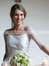 A-line Scoop Neck Ruffles Satin Tulle Sweep Train 1/2 Sleeve Backless Latest Wedding Dresses #PWD00022526