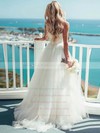 Trendy A-line Sweetheart Tulle with Sashes / Ribbons Sweep Train Ivory Wedding Dresses #PWD00022540