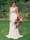 Sparkly A-line V-neck Chiffon with Sequins Sweep Train Backless Wedding Dresses #PWD00022544