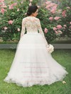 Asymmetrical A-line Scalloped Neck Tulle Appliques Lace Long Sleeve Two Piece Wedding Dresses #PWD00022546