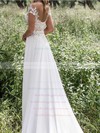 Scoop Neck Sheath/Column Chiffon Tulle Appliques Lace Sweep Train Perfect Wedding Dresses #PWD00022547