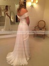 Famous Off-the-shoulder Sheath/Column Chiffon Lace Watteau Train Backless Wedding Dresses #PWD00022548