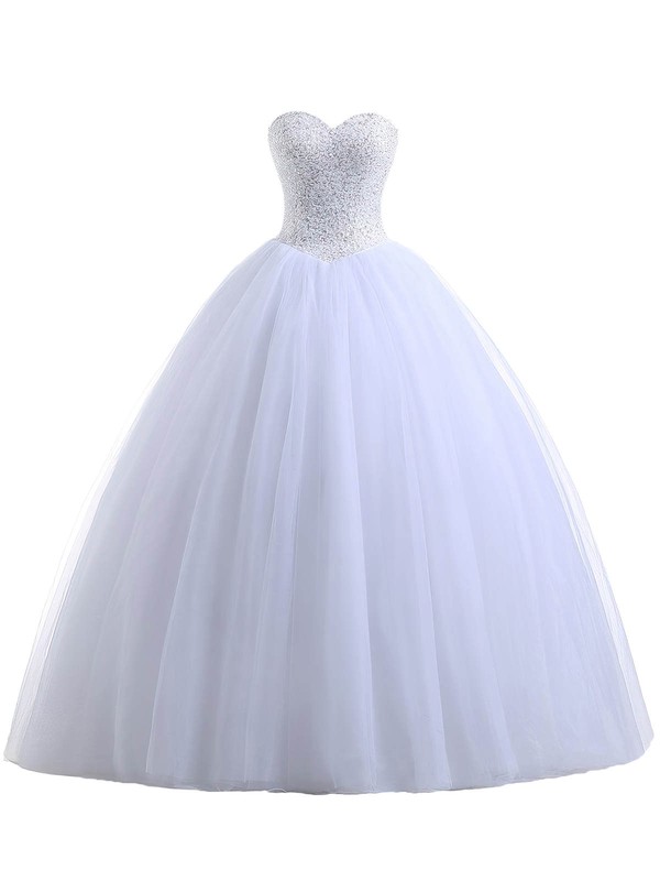 Custom Sweetheart Tulle with Beading Floor-length Lace-up Ball Gown Wedding Dresses #PWD00022551