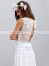 V-neck Sheath/Column Lace Chiffon with Sashes / Ribbons Sweep Train White Classy Wedding Dresses #PWD00022555