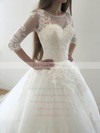 Promotion Princess Scoop Neck Tulle Appliques Lace Court Train 3/4 Sleeve Wedding Dresses #PWD00022569