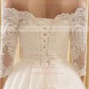 Off-the-shoulder A-line Tulle Appliques Lace Chapel Train Women's 3/4 Sleeve Wedding Dress #PWD00022571