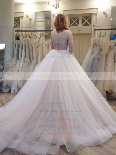 Latest Princess V-neck Tulle with Crystal Detailing Court Train Backless Wedding Dresses #PWD00022575