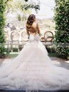 Fabulous V-neck Tulle with Appliques Lace Court Train Trumpet/Mermaid Wedding Dresses #PWD00022576