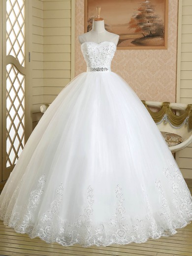 Elegant Sweetheart Tulle Sashes / Ribbons Floor-length White Ball Gown Wedding Dresses #PWD00022578