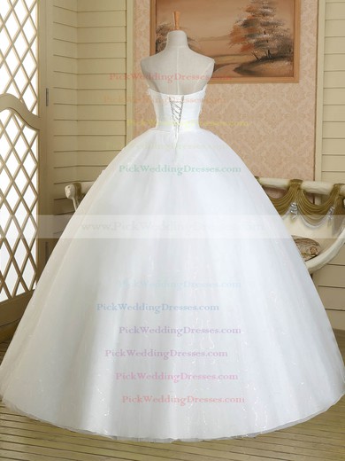 Ball Gown Sweetheart Tulle Sashes / Ribbons Floor-length Affordable White Wedding Dresses #PWD00022584