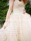 A-line Scoop Neck Tulle with Appliques Lace Sweep Train New Arrival Wedding Dresses #PWD00022592
