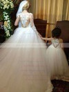 Famous Scoop Neck Tulle Appliques Lace Chapel Train Long Sleeve Ball Gown Wedding Dress #PWD00022593