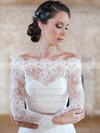 Modest A-line Off-the-shoulder Lace Sashes / Ribbons Court Train Long Sleeve Wedding Dress #PWD00022595