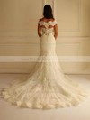 Online V-neck Lace Tulle Appliques Lace Court Train Trumpet/Mermaid Wedding Dresses #PWD00022596