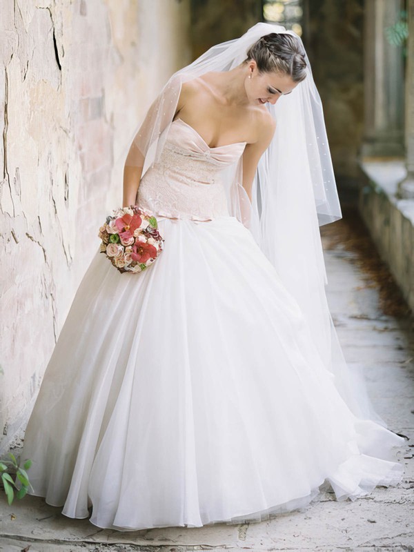 Promotion A-line Sweetheart Tulle with Bow Sweep Train Wedding Dresses #PWD00022600
