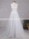 Sexy A-line Scoop Neck Tulle Appliques Lace Watteau Train Backless Wedding Dresses #PWD00022609