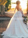 Backless Ball Gown Scoop Neck Tulle Appliques Lace Sweep Train Long Sleeve Modest Wedding Dresses #PWD00022612