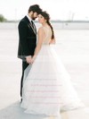Popular Scoop Neck Tulle with Beading Floor-length Princess Wedding Dresses #PWD00022617