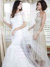 Trumpet/Mermaid Off-the-shoulder Tulle Appliques Lace Sweep Train 1/2 Sleeve Wedding Dresses #PWD00022623