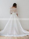 A-line Off-the-shoulder Lace Taffeta Appliques Lace Court Train 1/2 Sleeve Two Piece Wedding Dresses #PWD00022626